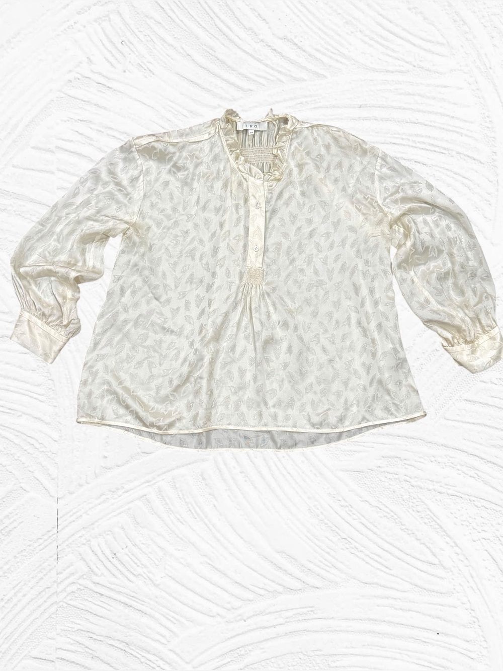 Iro Leah Size‎ 2/XS Silk Blouse Puffy Sleeve Ruffle Neck Romantic Dainty